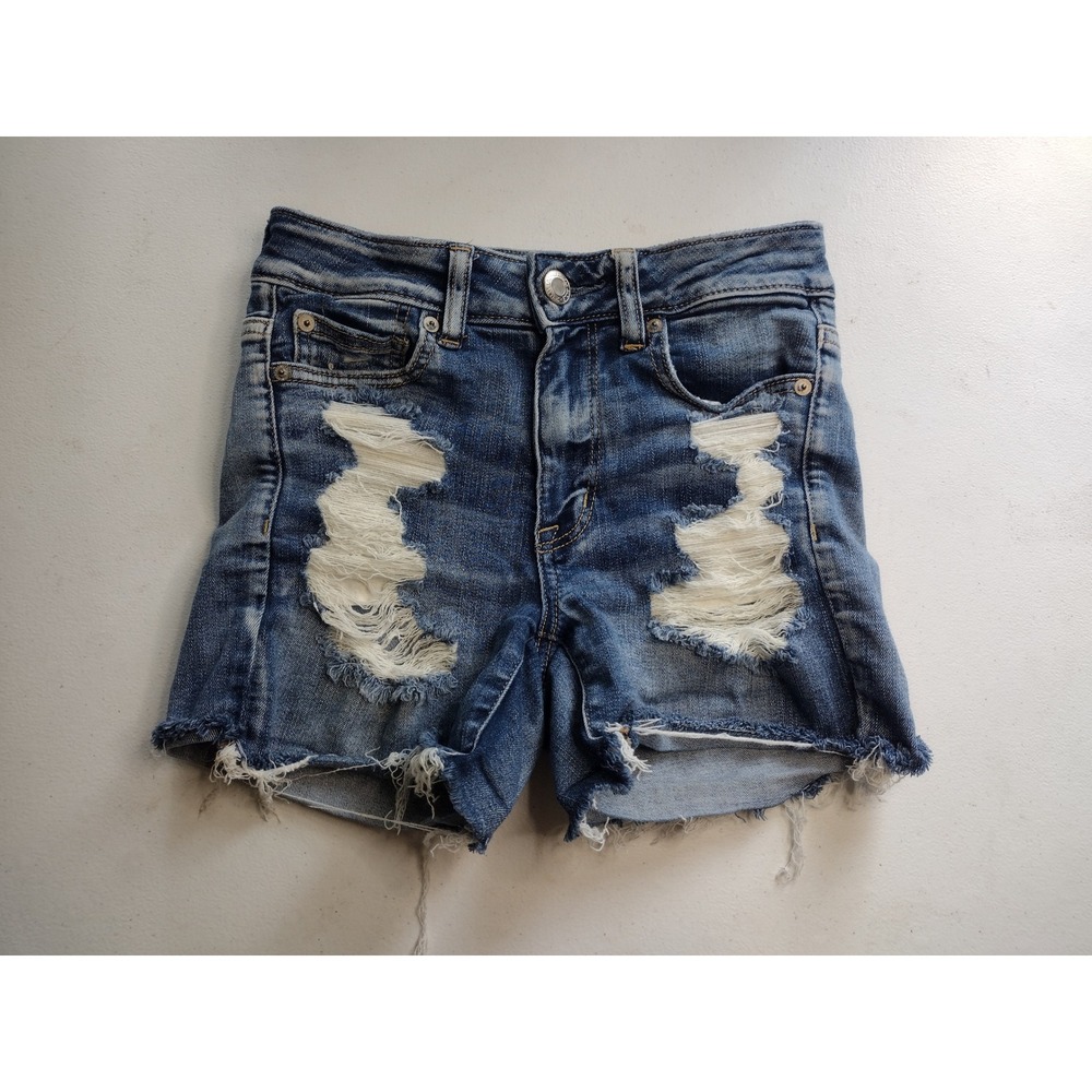 American Eagle Hi-Rise Shortie Distressed Denim Shorts Blue Size 2